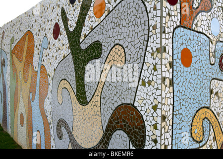 Mediterranean patchwork tiles mosaic colorful wall decoration Stock Photo