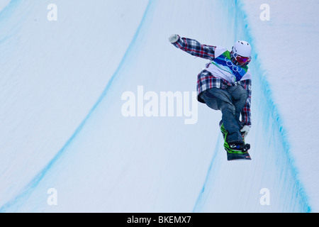 Scott Lago (USA) competing in the Men's Snowboard Halfpipe event at the ...