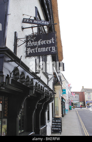 New Forest Perfumery and Tea Rooms sign Christchurch Dorset Stock Photo
