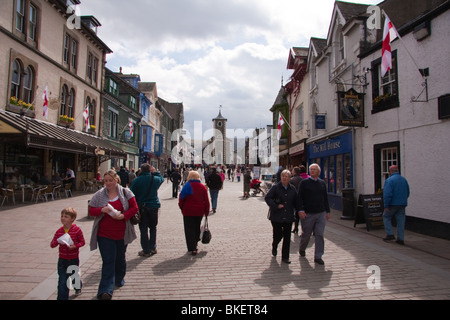 Market Square, Keswick, with Moot Hall in distance Stock Photo