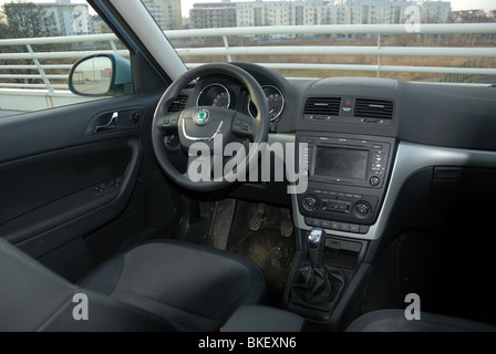 Skoda Yeti 2.0 TDI 4x4 - 2009 - Czech popular compact SUV - interior, dashboard, cockpit, console, steering wheel Stock Photo
