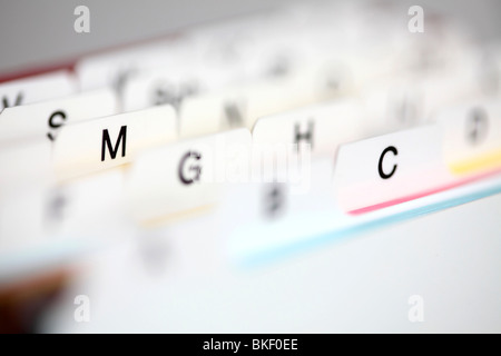 File cards in a box. ABC. in alphabetic order Stock Photo - Alamy