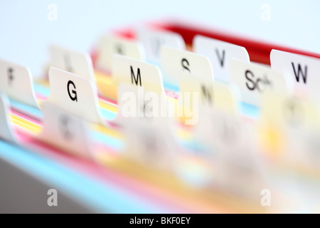 File cards in a box. ABC. in alphabetic order Stock Photo - Alamy