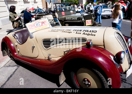 Vintage sport car, open top convertible, close-up at Polish Automobile Club event 2009, Bristol Hotel, Warsaw, Poland, Europe Stock Photo