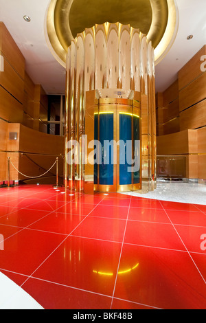 Gold plated Elevator in the luxury Burj Al Arab Hotel, Dubai, UAE, United Arab Emirates Stock Photo