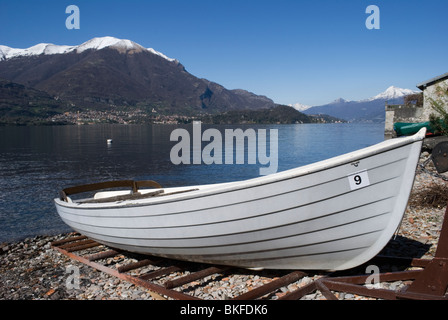 boat on the shore of Lake Como in Lezzeno - Lombardy - Italy Stock Photo