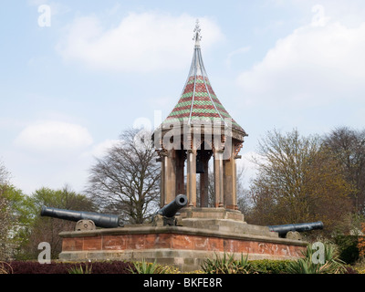 The Chinese Bell tower and Sebastopol Cannons at the Arboretum Park, Nottingham England UK Stock Photo