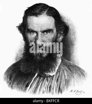 Tolstoy, Lev Nikolayevich, 9.9.1825 - 20.11.1910, Russian author / writer, portrait, circa 1875, after V. Zavyalov, , Stock Photo