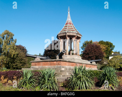 The Chinese Bell tower and Sebastopol Cannons at the Arboretum Park, Nottingham England UK Stock Photo