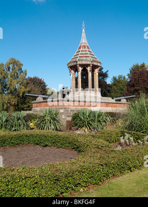 The Chinese Bell tower and Sebastopol Cannons at the Arboretum Park, Nottingham England UK Stock Photo