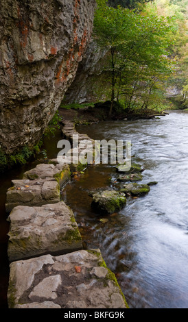 Stepping stones on River Wye at Chee Dale near Bakewell in the Peak District National Park Derbyshire England UK Stock Photo