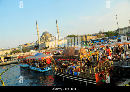 Port of Istambul with restaurant boats Stock Photo