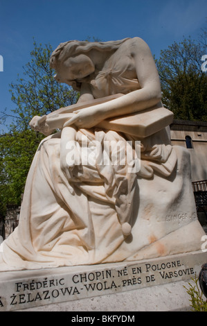 Frederic Chopin Memorial Sculpture on Tomb in Pere Lachaise Cemetery, Paris France Stock Photo