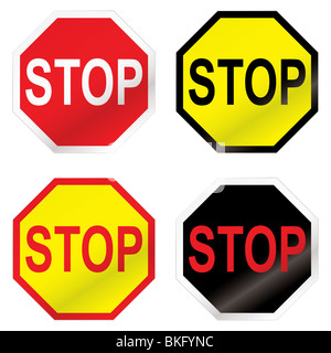 Four stop road sign with color variation ideal icon sets Stock Photo