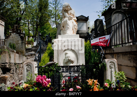 Frederic Chopin Memorial Sculpture on Tomb in Pere Lachaise Cemetery, Paris France Stock Photo