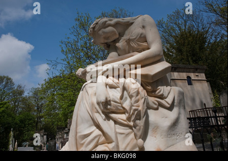 Frederic Chopin Memorial Sculpture on Tomb in Pere Lachaise Cemetery, Paris France, tombstone art Stock Photo