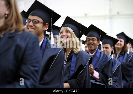Students laughing at a graduation ceremony, Jacobs University Bremen, Germany Stock Photo