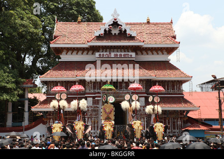 flag hoisting ceremony in connection with pooram festival at thrissur Stock Photo