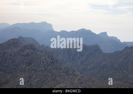 Looking back at the Serra de Tramuntana mountains from Cape Formentor Mallorca Majorca Spain. Stock Photo