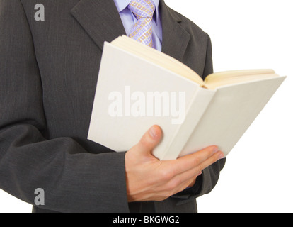 A man reads a book, isolated on a white background Stock Photo