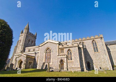 Horizontal wide angle of St Mary's Parish church in Old Amersham, Buckinghamshire on a bright sunny day. Stock Photo