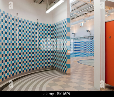 Showers at public swimming pool. Stock Photo