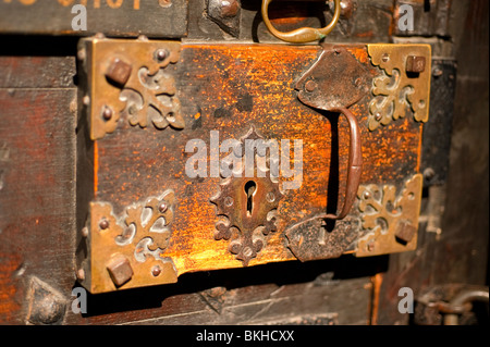 old cathedral door lock escutcheon plate medieval Stock Photo