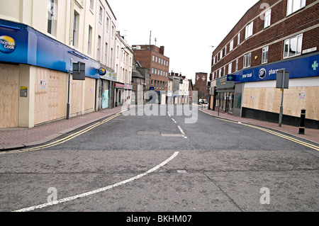 Dudley town centre during the edl demo April 2010, the whole town shut up and shops were boarded up like a ghost town Stock Photo