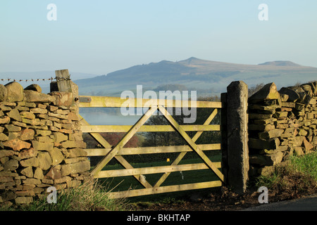 A dawn view of the hill known as Sharp Haw, which is just within the boundaries of the Dales, near Skipton in North Yorkshire Stock Photo