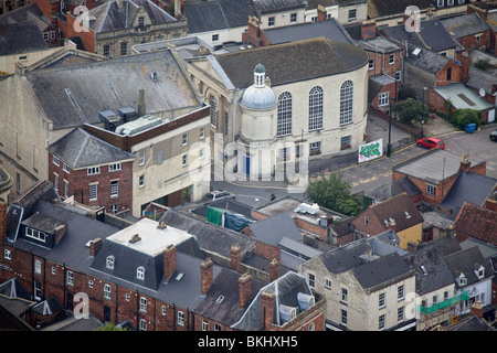 An aerial view of the town of Stroud in Gloucestershire UK including Subscription Rooms and UCR Church Stock Photo