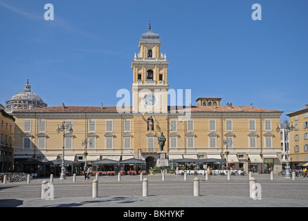 Piazza Garibaldi public square with the 1760 Palazzo del Governatore and its bell tower with astronomical clock Stock Photo