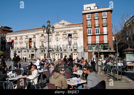 Theatre Plaza de Santa Ana Madrid Spain cafe pub bar town Stock Photo