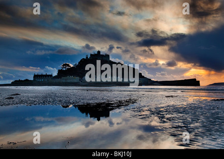 St Michael's Mount and causeway; sunset; Cornwall Stock Photo