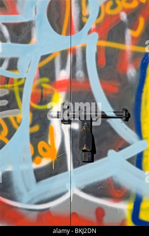 Grafitti on steel door, Shore Road, Belfast Stock Photo
