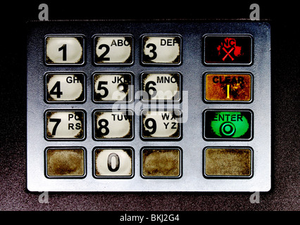 Grubby keypad on a cash machine Stock Photo