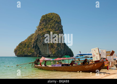 Thai longtail boats on Railay Beach in Krabi, Southern Thailand Stock Photo