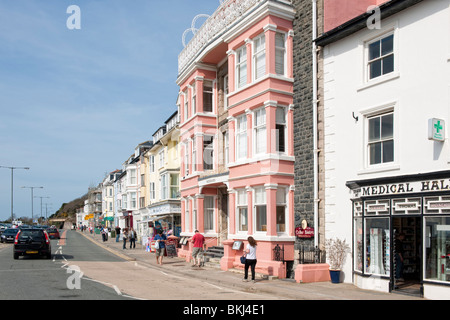 Main road along the seafront at Aberdovey (Aberdyfi), North Wales. The road is known as Terrace Road Stock Photo