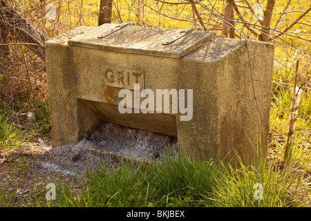 Road salt or grit container, Hampshire, England. Stock Photo