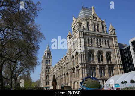 On a beautiful spring day in London and no vapour trails, the Natural History Museum in South Kensington in all it`s glory. Stock Photo