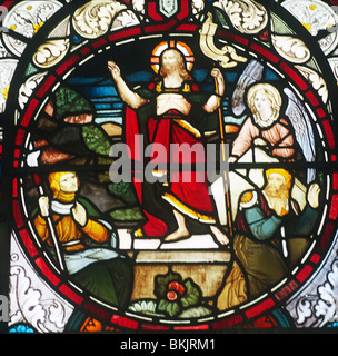 England, London, Aldersgate, St. Botolph's church, Stained glass window depicting Resurrection of Christ Stock Photo