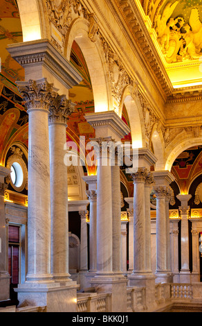 Ornate architecture inside the Jefferson Building of the Library of Congress, Washington DC USA Stock Photo