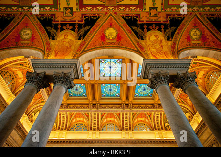 Ornate architecture inside the Jefferson Building of the Library of Congress, Washington DC USA Stock Photo