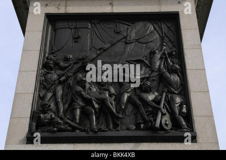 England Expects Every Man Will Do His Duty relief on Nelson's Column, Trafalgar Square, London, England, UK Stock Photo