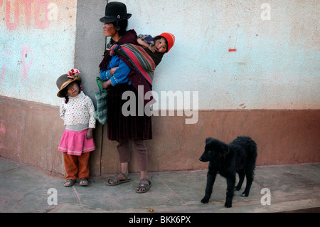Scene from the small town of Macha in the Bolivian highlands. Stock Photo