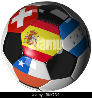 High Quality, hi-res 3D render of soccer ball with the four flags of the competing teams in group H of the 2010 Soccer World Cup Stock Photo