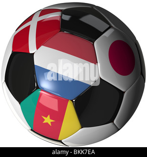 High Quality, hi-res 3D render of soccer ball with the four flags of the competing teams in group E of the 2010 Soccer World Cup Stock Photo