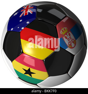 High Quality, hi-res 3D render of soccer ball with the four flags of the competing teams in group D of the 2010 Soccer World Cup Stock Photo