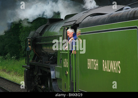 Newly built steam locomotive A1 60163 'Tornado' leaving Bishop's Lydeard Station, West Somerset Railway, Somerset, England, UK Stock Photo