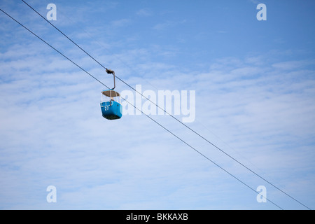 Great Orme aerial cable cars carrying visitors from the town of Llandudno to the summit of the Orme is the longest UK cabin lift Stock Photo