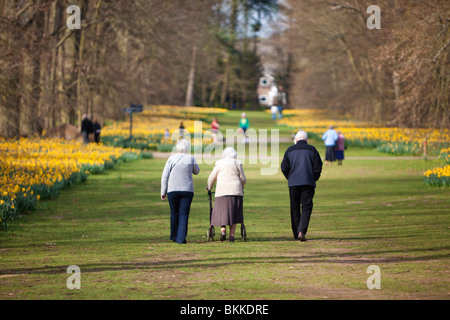 mature adults walking in a public park Stock Photo